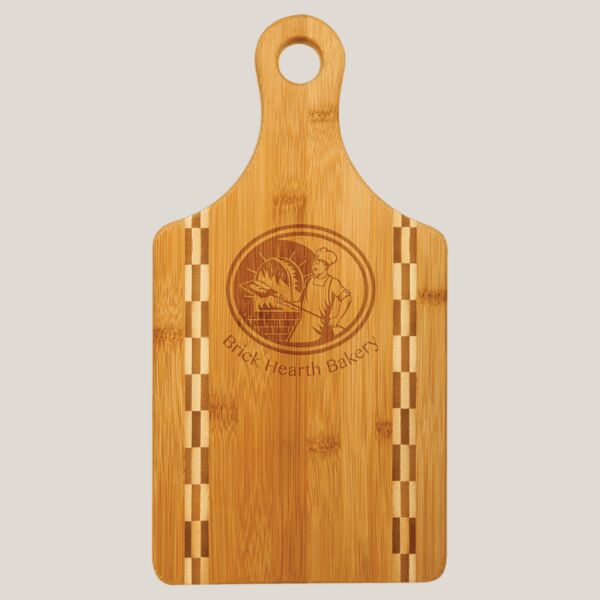 Paddle Shaped Bamboo Cutting Board with Butcher Block Inlay (13 1/2" x 7") Thumbnail