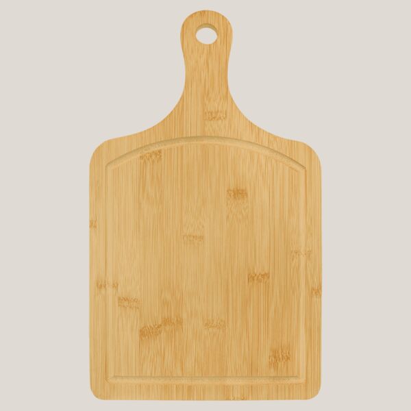 15 1/2" x 9" Bamboo Cutting Board Paddle Shape with Drip Ring Thumbnail
